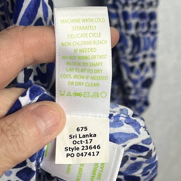 Lilly Pulitzer Willa Peasant Blouse Womens Size Medium Blue Black Beach Summer - Picture 7 of 12